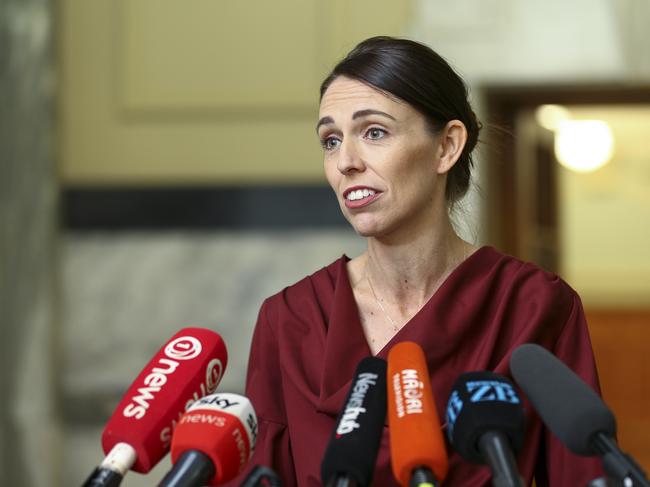 WELLINGTON, NEW ZEALAND - MARCH 17: Prime Minister Jacinda Ardern speaks during a press conference at Parliament on March 17, 2020 in Wellington, New Zealand. Strict new border measures to contain the spread of COVID-19 came into effect at 1am on Monday, requiring all arrivals into New Zealand to self-isolate for 14 days upon arrival.  (Photo by Hagen Hopkins/Getty Images)