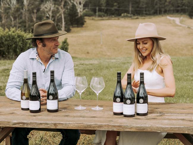 Dalrymple Vineyard winemaker Pete Caldwell and Holly Bowden during filming for Left Off The Map. Picture: Simon Hamilton