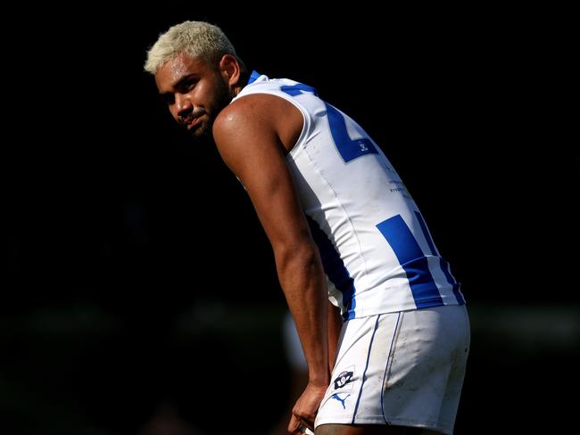 VFL: Coburg v North Melbourne: Tarryn Thomas of North Melbourne on Saturday 13th of August, 2022 in Coburg, Victoria, Australia.Photo: Hamish Blair