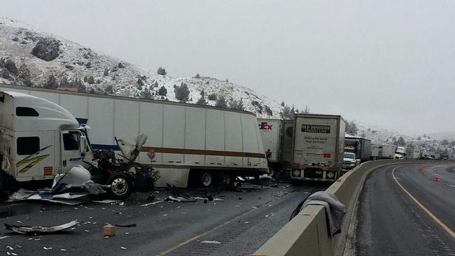 Pileup ... up to 70 cars and 17 semi-trailers were involved in a crash on a major highway in Oregon. Picture: Oregon Department of Transportation