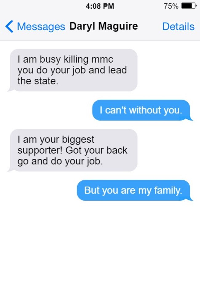 Texts sent between Gladys Berejiklian and Daryl Maguire