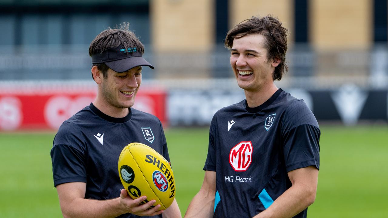 Zak Butters and Connor Rozee are close friends. Picture: Michael Sullivan