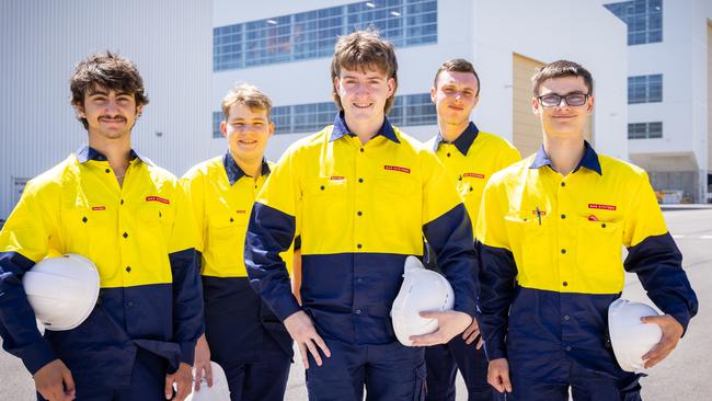 BAE Systems Australia apprentices Jackson, Cameron, Joel, Jakob and Thomas. Picture: James Elsby