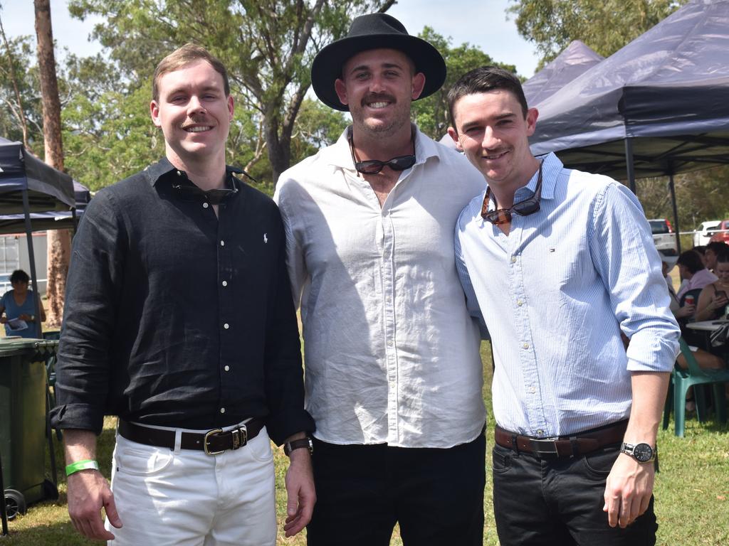 Kieron Vandesearse, Marcus MacDonald and Jordan Price at the Yeppoon Turf Club's Derby Day races at Keppel Park Racecourse on November 2, 2024.