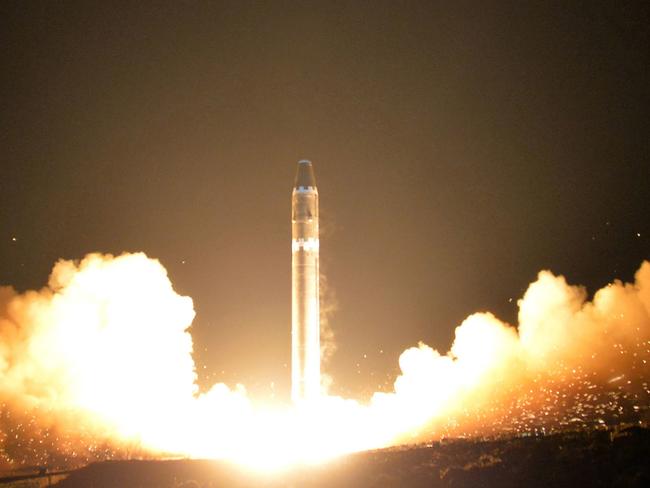 The North Korean’s Hwasong-15 intercontinental ballistic missile launch at an undisclosed location in North Korea. Picture: KCNA/AP