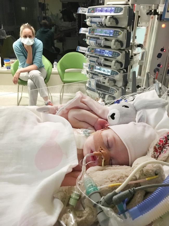 Lucy in hospital with her mum Kate McGregor. Picture: Supplied by family