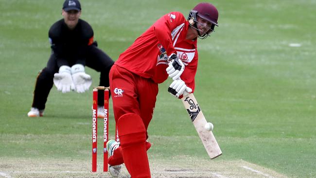 Blake Nikitaras of St George bats during the NSW Premier Cricket round 3 match between St George and Penrith at Hurstville Oval, on November 20, 2021. (Photo by Jeremy Ng/News Corp Australia)