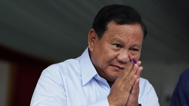 Indonesian presidential candidate Prabowo Subianto after voting in Bogor, West Java, on Wednesday. Picture: AFP