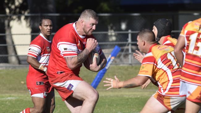 Rebels' bulldozer Xavier Sullivan braces for impact during the South Grafton Rebels and Coffs Harbour Comets Group 2 major semi-final at McKittrick Park.