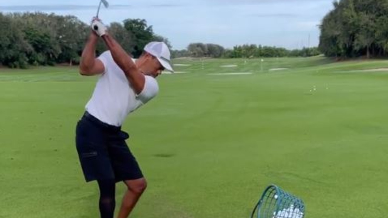 Tiger Woods was back hitting golf balls.