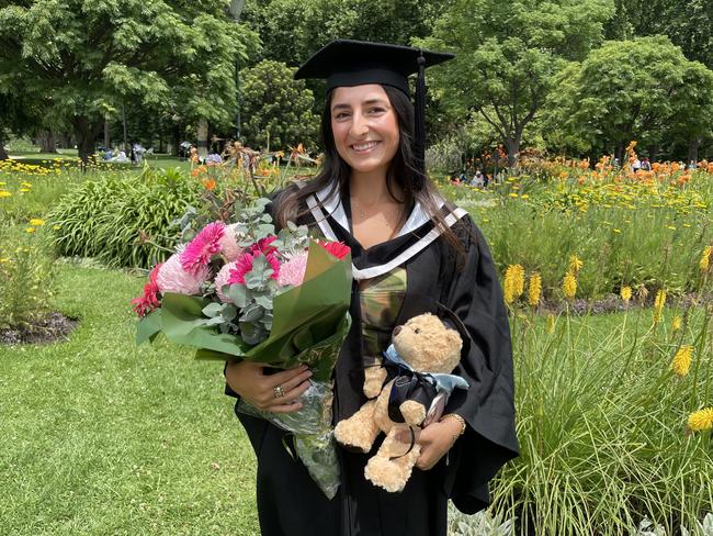 Amy Badger graduates with a Bachelor of Commerce at the 2024 University of Melbourne graduations. Picture: Himangi Singh