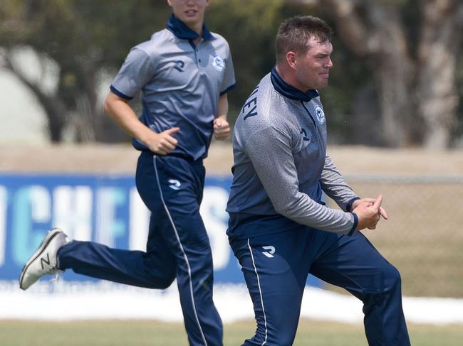 Broadbeach Robina captain Kyle Brockley smashed 106 not out on Saturday. Picture: Steve Holland)