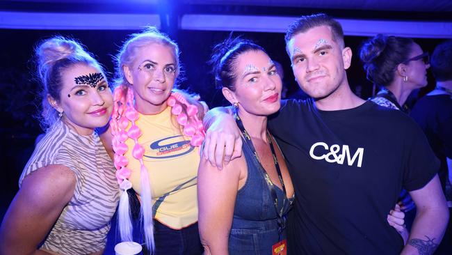 Rohiya Contessa, Vanessa Myer, Mellisa Ribic and Kyle James at the Out 2 Lunch Festival 2025 on Saturday at Broadwater Parklands Southport for Gold Coast at Large. Picture, Portia Large.