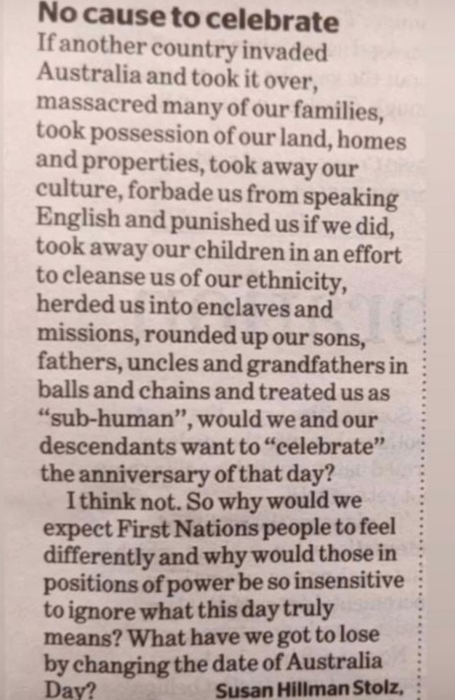 Ms Edwards had earlier shown her support for this letter stating January 26 was ‘no day to celebrate’. Picture: Instagram/PipEdwards