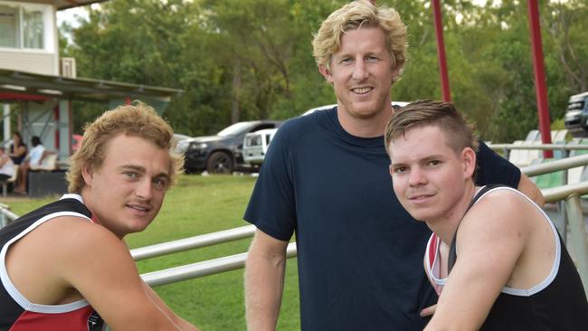 Southern Districts trio Jesse Koopman, left, Ed Barlow and Brandon Rusca before training at Norbuilt Oval. Picture: Grey Morris