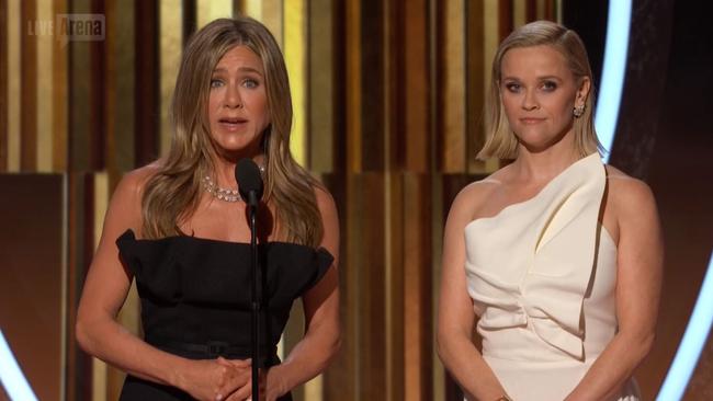 Jennifer Aniston spoke on behalf of Russell Crowe after he won a Golden Globe. Picture: Arena