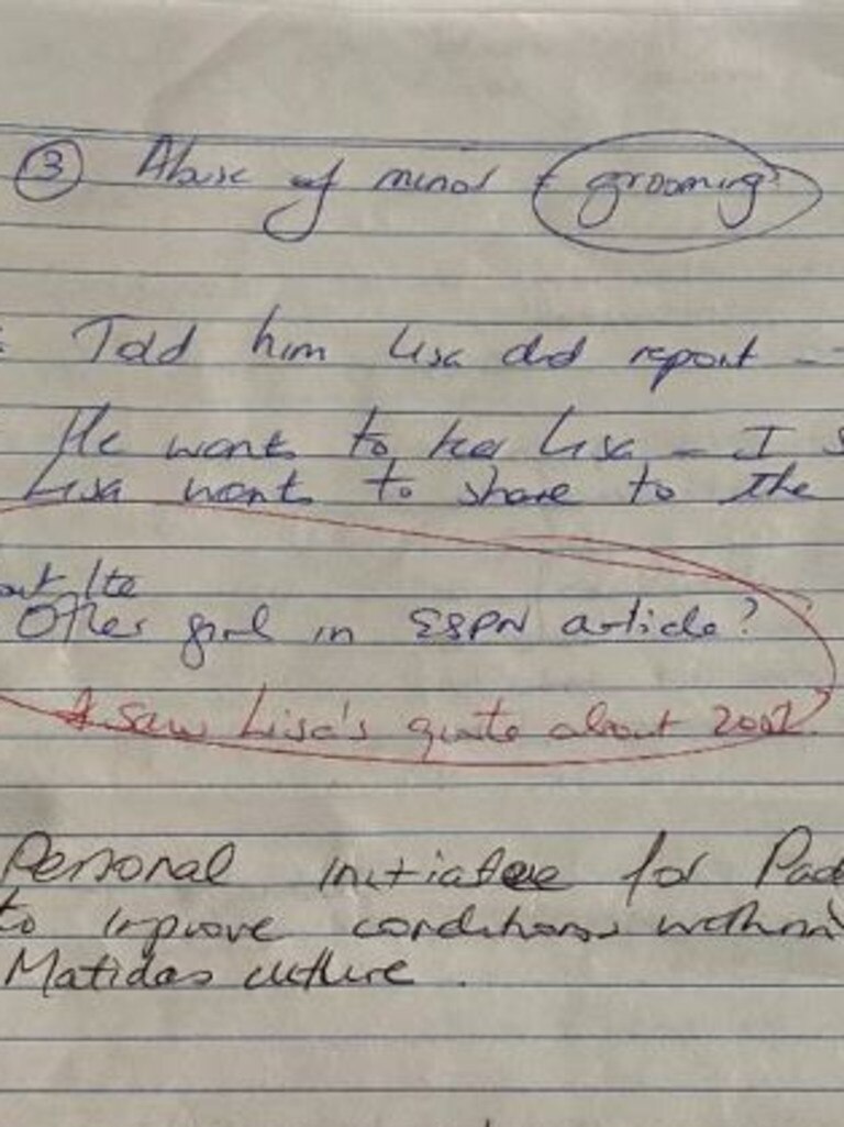 Rose Garofano’s notes. Picture: Supplied