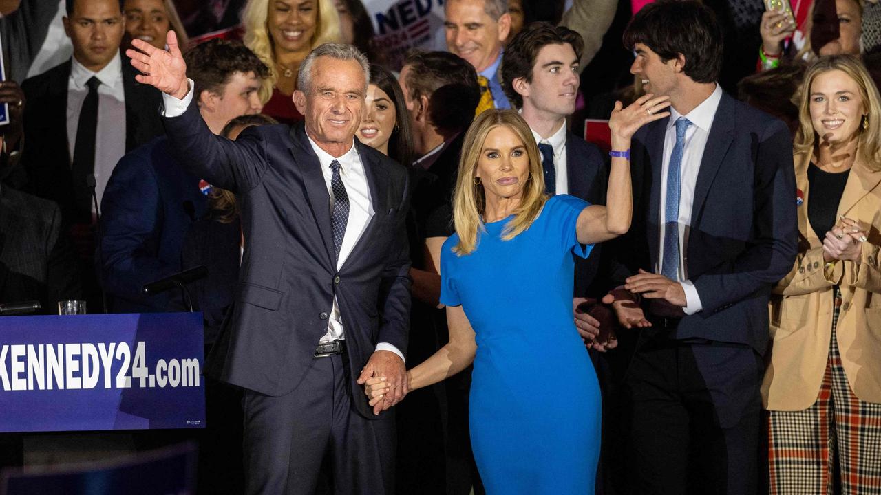 Kennedy and his wife, actor Cheryl Hines, as he announced his now-abandoned candidacy for president in 2023. Picture: Scott Eisen /Getty Images via AFP