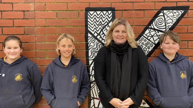 Newhaven Primary School Principal Sharyne Munday with students. Picture: Brooke Grebert-Craig