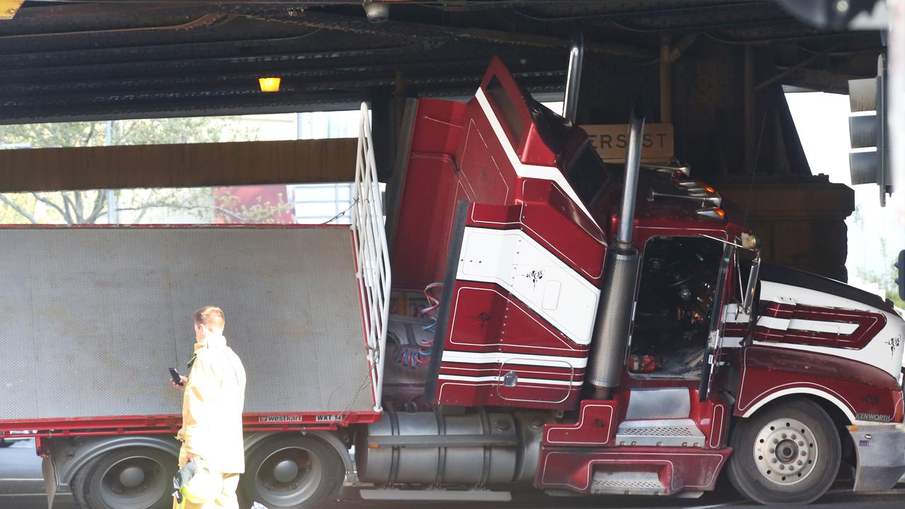 The truck almost keeled over. Picture: AAP Image/David Crosling.