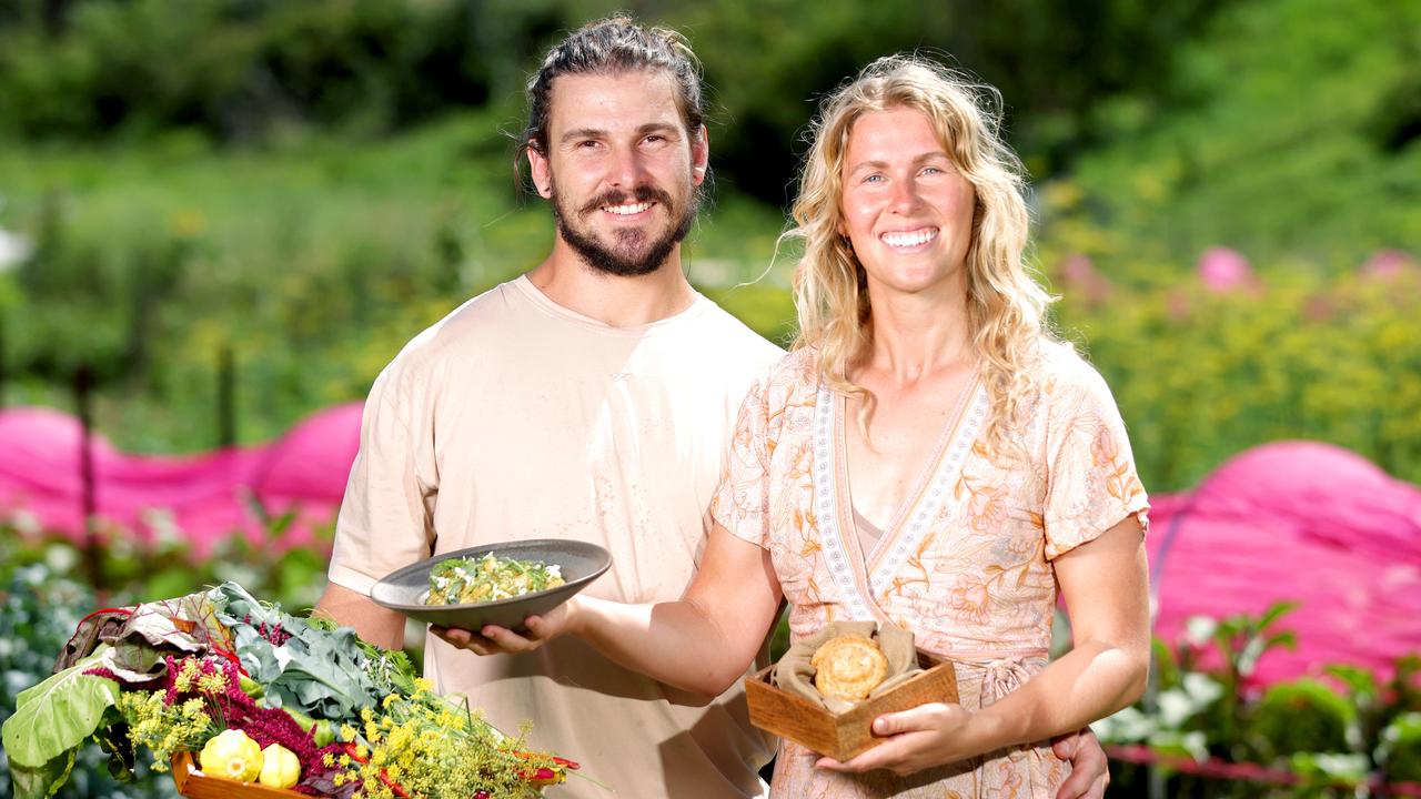 Nathan Dunnell and Freja Rasmussen are launching home delivery meal service Nurtured, using produce from local farm LOOP Growers. Picture: Steve Pohlner