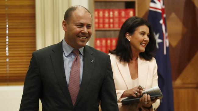 Treasurer Josh Frydenberg and Senator Jane Hume. Picture: NCA NewsWire / Daniel Pockett