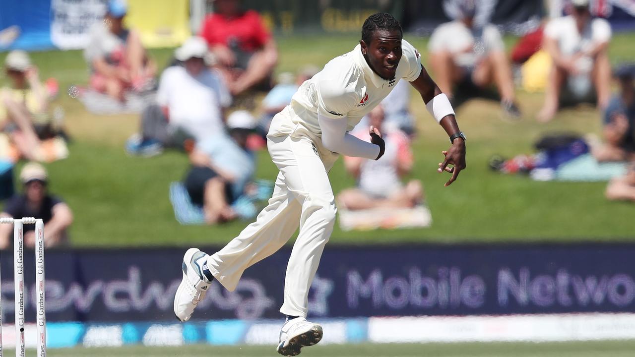 Jofra Archer has been hit with racist taunts while at the crease for England. Photo: Michael Bradley