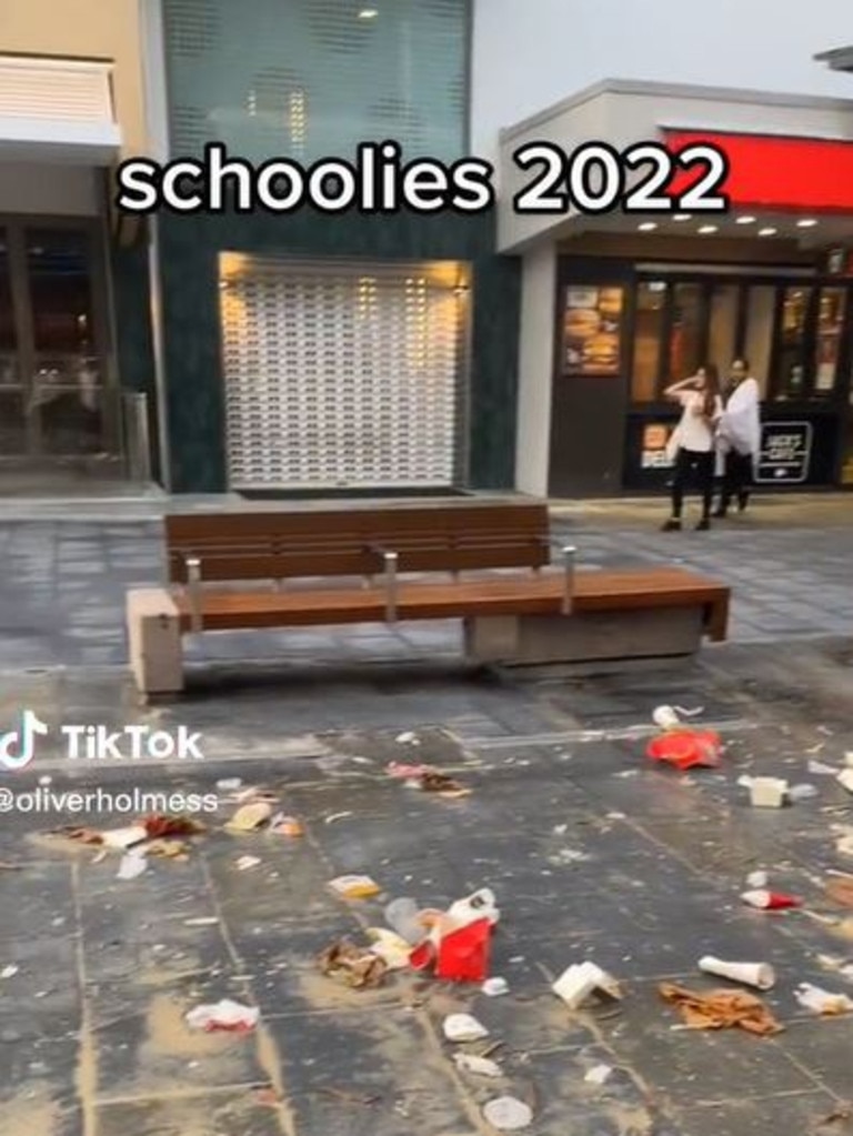 Another video showed the rubbish left behind on Cavill Ave after the first night of celebrations. Picture: oliverholmess/TikTok