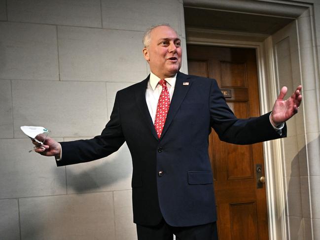 TOPSHOT - House Majority Leader Steve Scalise speaks to reporters as he arrives for a candidates forum for the position of house speaker in Longworth House Office building on Capitol Hill in Washington, DC on October 10, 2023. Republicans in the US House of Representatives began the search for a new leader on October 9, 2023, as the crisis in Israel injected fresh urgency into their struggle to heal the party's bitter internal divisions. (Photo by MANDEL NGAN / AFP)