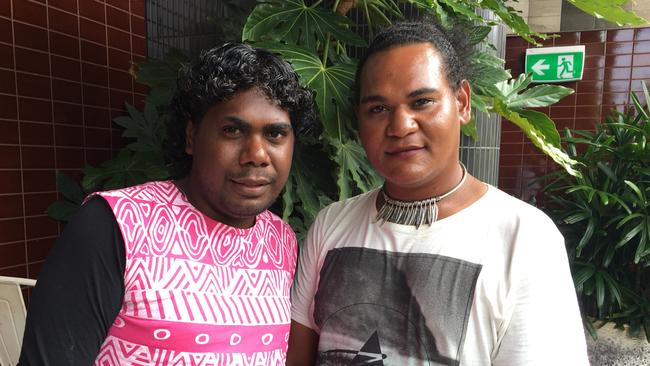 Tiwi Island sistagirls Shaun Kerinaiua (left) and Anastaius Vigona (right) in Sydney today.