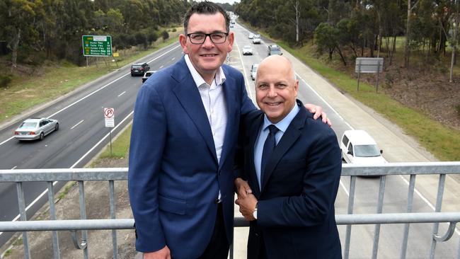 Premier Daniel Andrews and Treasurer Tim Pallas announcing their plans for the North East Link in Greensborough. Picture: Nicole Garmston