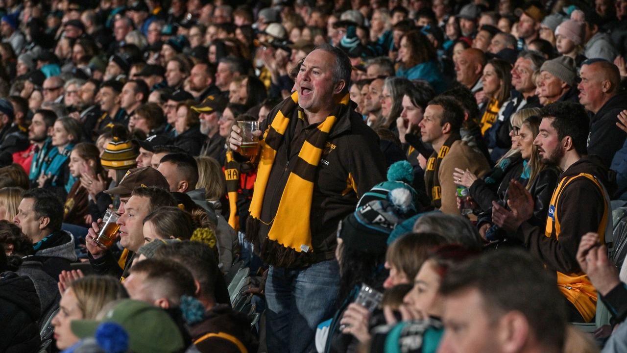 SEPTEMBER 13, 2024: Fans during the Port v Hawthorn semi final at Adelaide Oval. Picture: Brenton Edwards