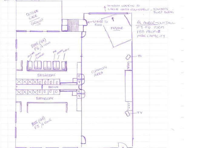 A plan of Central Al Aweer prison Marcus drew and sent to his wife Julie.