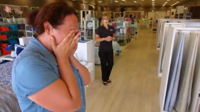 Bek breaks down while shopping for quilt covers.