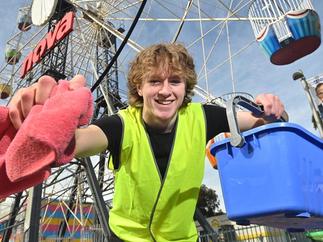 25/8/23. Taking up jobs at the show, Jasper Thomas is working for Australian Green Cleaning at this year's Royal Adelaide Show.  Picture: Keryn Stevens