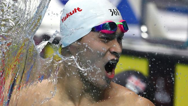 BUDAPEST, HUNGARY - JULY 23: Yang Sun of China celebrates winning gold in the Men's 400m Freestyle Final on day ten of the Budapest 2017 FINA World Championships on July 23, 2017 in Budapest, Hungary (Photo by Al Bello/Getty Images) *** BESTPIX ***