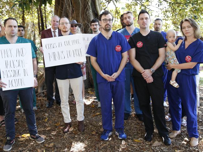 SYDNEY, AUSTRALIA - NewsWire Photos JANUARY 15 , 2025:  Doctors and Representatives of the Australian Salaried Medical Officers Federation (ASMOF) gather to provide a briefing on the urgent crisis facing the NSW health system from 21 January. Picture: NewsWire / John Appleyard