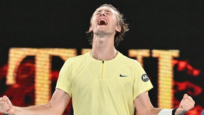 Sebastian Korda celebrates his win over Daniil Medvedev.