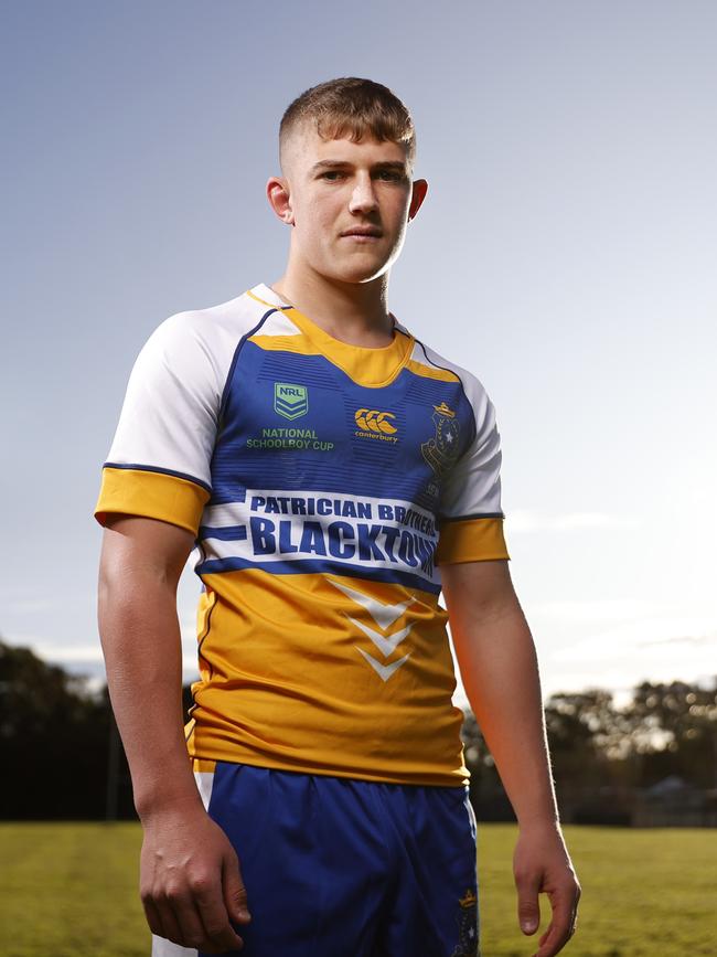 Patrician Brothers Blacktown player Matt Arthur who is the son of Parramatta Eels coach Brad Arthur, ahead of his NRL Schoolboys Cup clash with Hills Sports High School. Picture: Jonathan Ng