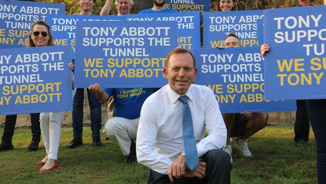 Tony Abbott campaigns at the Spit Bridge on Tuesday. Picture Supplied