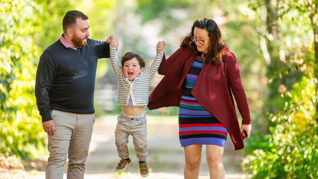 Jonathan Hamilton, pictured with wife Dr Jade Sun and son William Hamilton, has voted to remove Mike Timoney and David Herlihy from the board. Picture: Mark Stewart