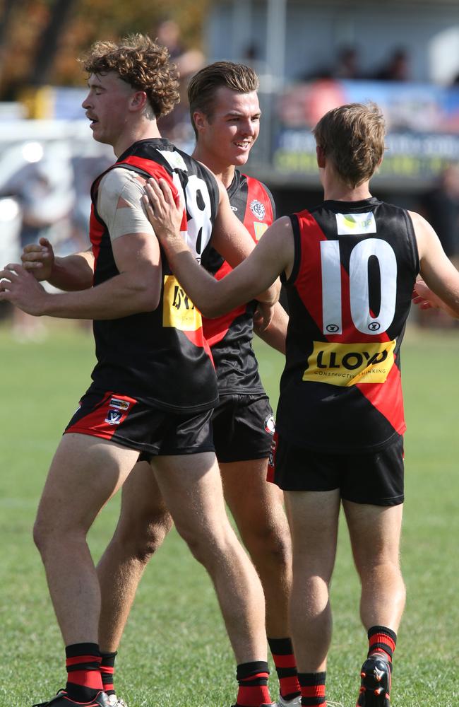 Pride Cup: Newtown &amp; Chilwell v LeopoldGFL Football ,Newtown &amp; Chilwell goal 15 Lachlan Bond centre kicking the goalPicture: Mark Wilson