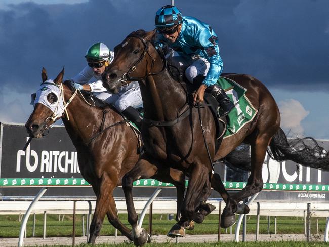 Jockey Jag Guthmann-Chester rode the Kacy Fogden-trained Holly Run in the BENCHMARK 65 Handicap (1800m) at the Gold Coast Turf Club on March 28, 2020. Picture credit: Greg Irvine, Magic Millions.