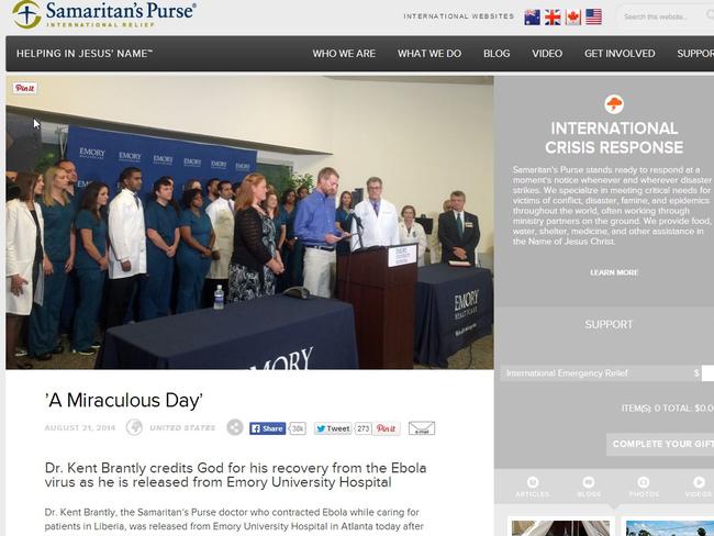 Samaritan’s Purse website: “Dr Kent Brantly credits God for his recovery”.