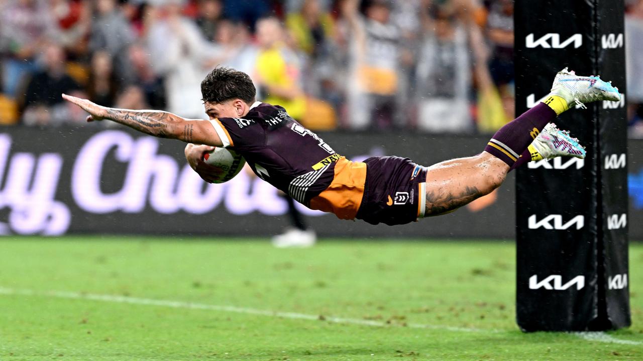 Reece Walsh soared on his Broncos debut. Picture: Bradley Kanaris/Getty