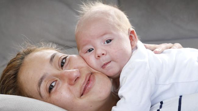 Samantha Sanchez with her breastfed seven-week-old baby. Phillip Picture: David Caird