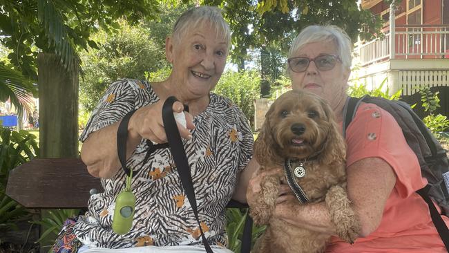 Dickson electorate residents Gail Adams and Pat MacDonald with Rudy. Picture: Timothy Little