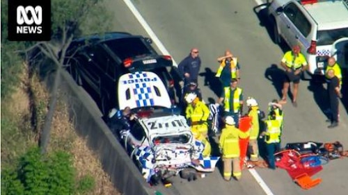 Damage to a police car in a crash on the M1 at Helensvale. Picture: ABC News.