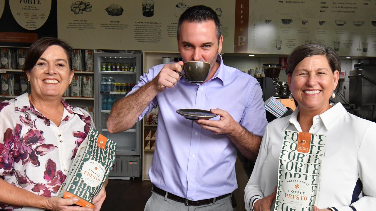 QLD's Best of the Best. Member for Mundingburra Natalie Marr, Member for Townsville Adam Baillie and Member for Mundingburra Janelle Poole at Coffee Presto. Picture: Evan Morgan