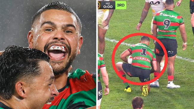Latrell Mitchell played peak-a-boo. Photo: Getty and Fox League.